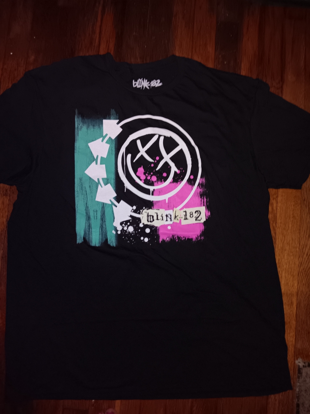 Black Blink-182 Graphic Tee with Teal & Pink Accents